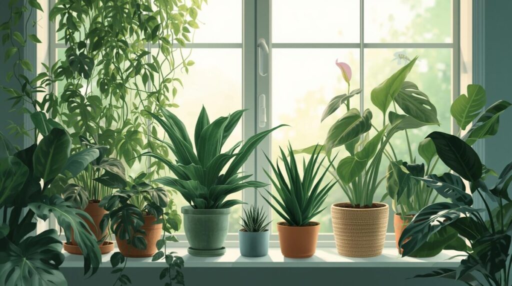 Plantas que Purificam o Ar: Guia Completo para Escolher, Cuidar e Transformar Sua Casa 2 Zamioculca Jiboia Espada de Sao Jorge Aloe Vera Lirio da Paz