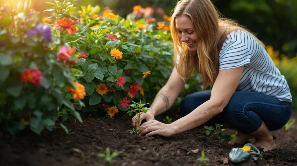 Adubação foliar 1 Mulher plantando no jardim de casa adubação foliar
