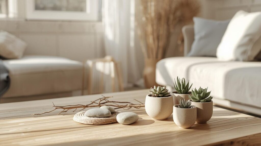 sala minimalista aconchegante objetos naturais