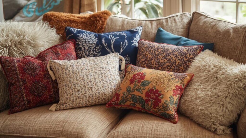 Almofadas estampas lisas e texturas naturais