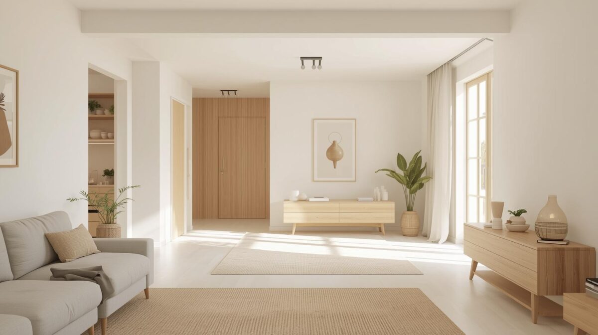 Economia Doméstica Moderna: Como Organizar, Economizar e Ganhar Eficiência em Casa 1 Sala de estar contemporânea organizada, iluminada naturalmente, representando economia doméstica moderna e eficiência no lar.