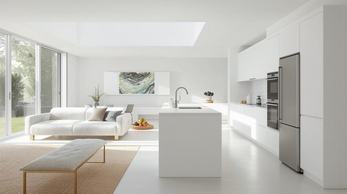 Eletrodomésticos e gadgets modernos integrados a uma casa funcional e organizada