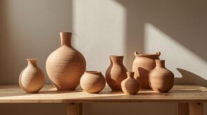 Cerâmica artesanal do Vale do Jequitinhonha em barro, representando presença sensorial em espaço interior