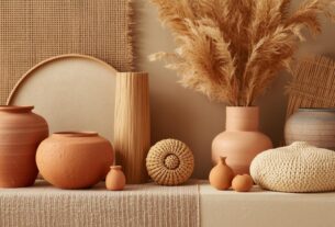 Composição editorial com cerâmicas artesanais brasileiras em barro e argila, apoiadas sobre superfície mineral de textura natural. A luz lateral destaca imperfeições, volumes e tons terrosos, evocando a materialidade sensorial, o conforto ambiental e a inteligência climática presentes na Estética Quente Brasileira.