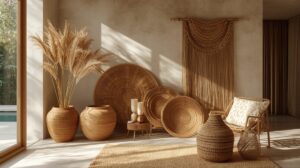 Artesanato amazônico em fibras naturais e cestarias, refletindo leveza e ventilação