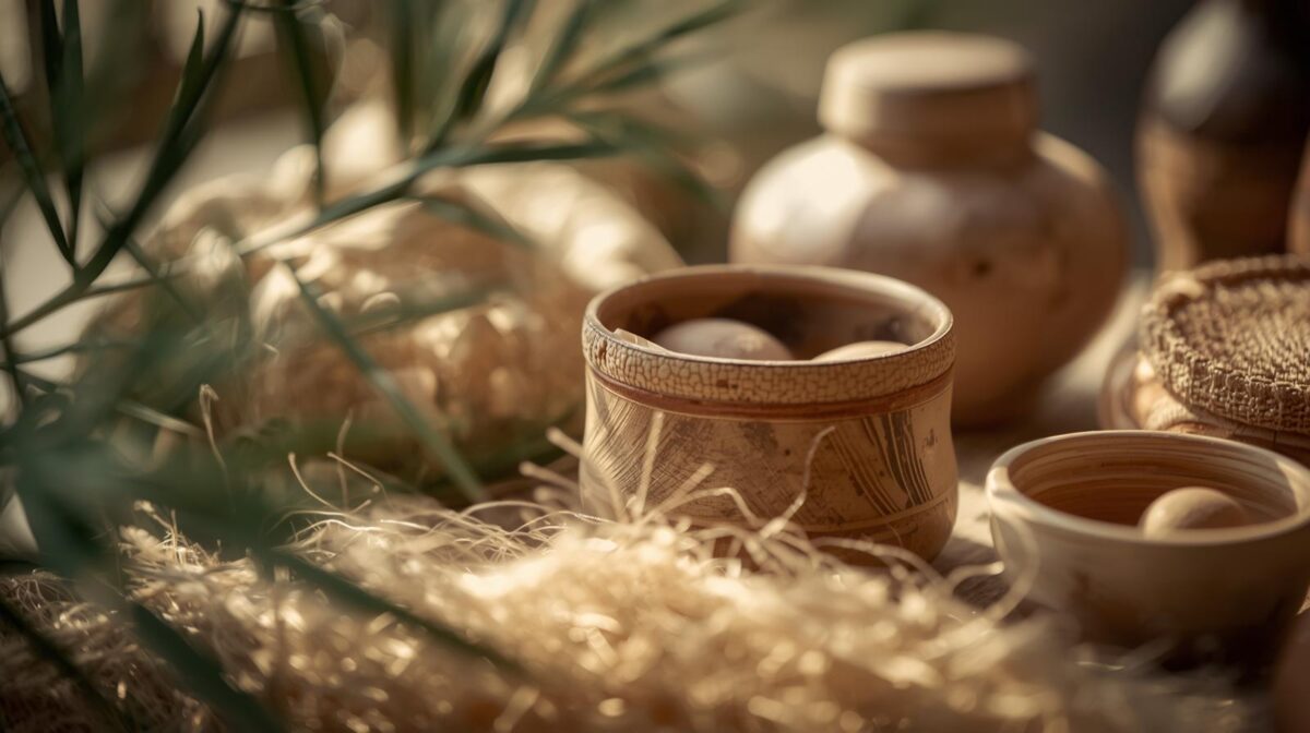 Close de artesanato brasileiro com textura natural e acabamento manual, representando a economia criativa e o design autoral