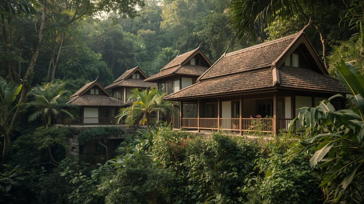 Arquitetura tradicional de Bali integrada à natureza com ventilação cruzada e espaços abertos