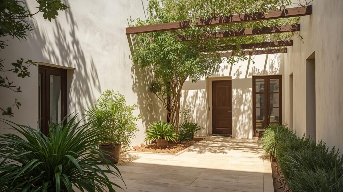 Arquitetura mediterrânea na Espanha e Grécia mostrando pátio, luz natural e espaços de convivência