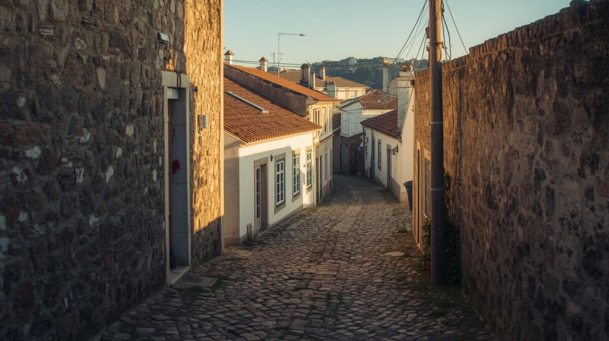 Arquitetura portuguesa com luz natural, simplicidade e identidade cultural