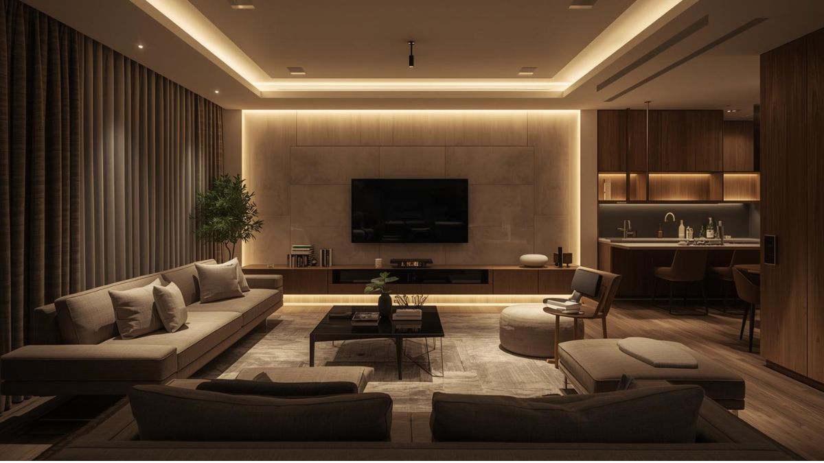 automação residencial sala de estar decoração moderna iluminação inteligente imagem de capa