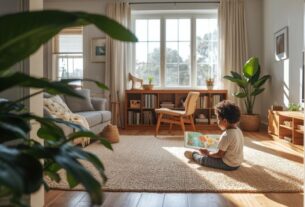 criança explorando ambiente doméstico acolhedor com luz natural desenvolvimento infantil