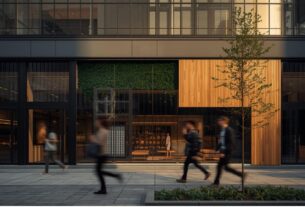Pop-up store com design de marca em destaque em espaço urbano — exemplo de arquitetura efêmera no varejo.