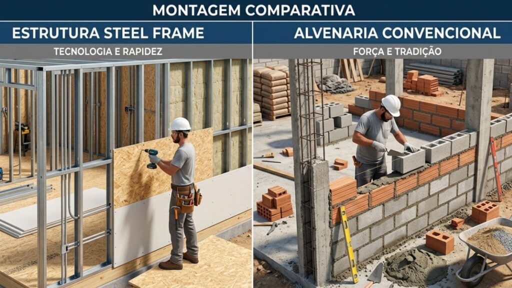 steel frame construção industrializada estrutura leve comparação alvenaria