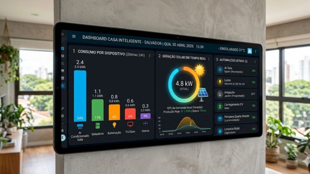 monitoramento energia casa inteligente Home Assistant painel solar Zigbee