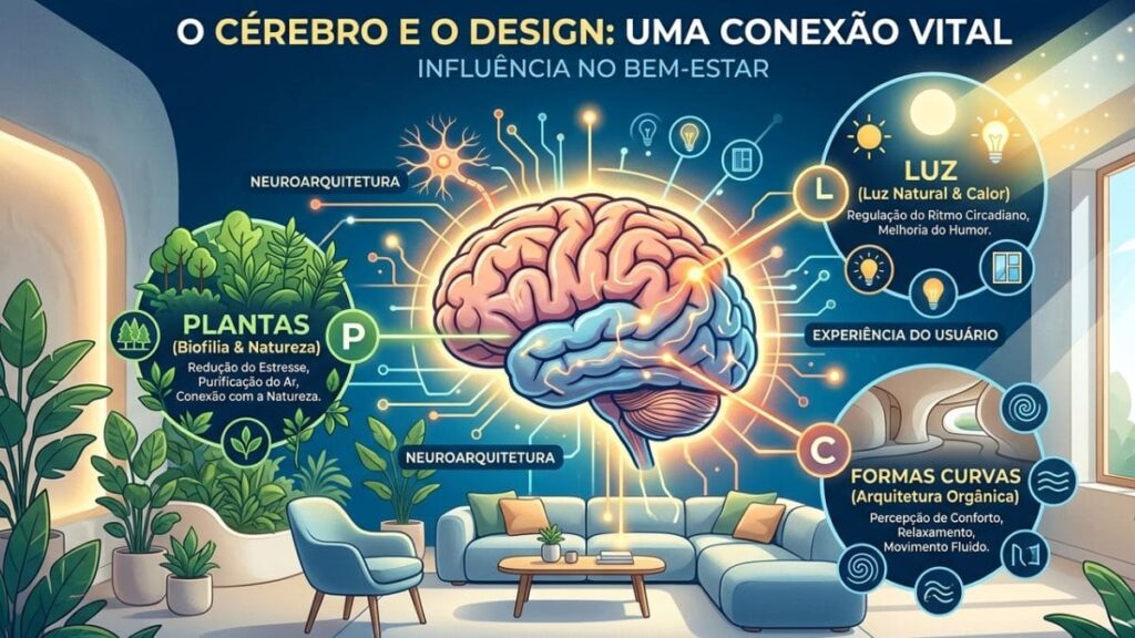 neurociência ao design de interiores infográfico cérebro e ambiente