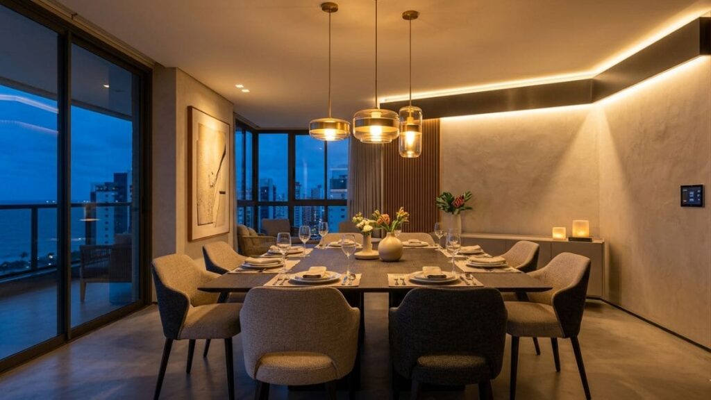 iluminação cênica automação residencial sala jantar cena programada