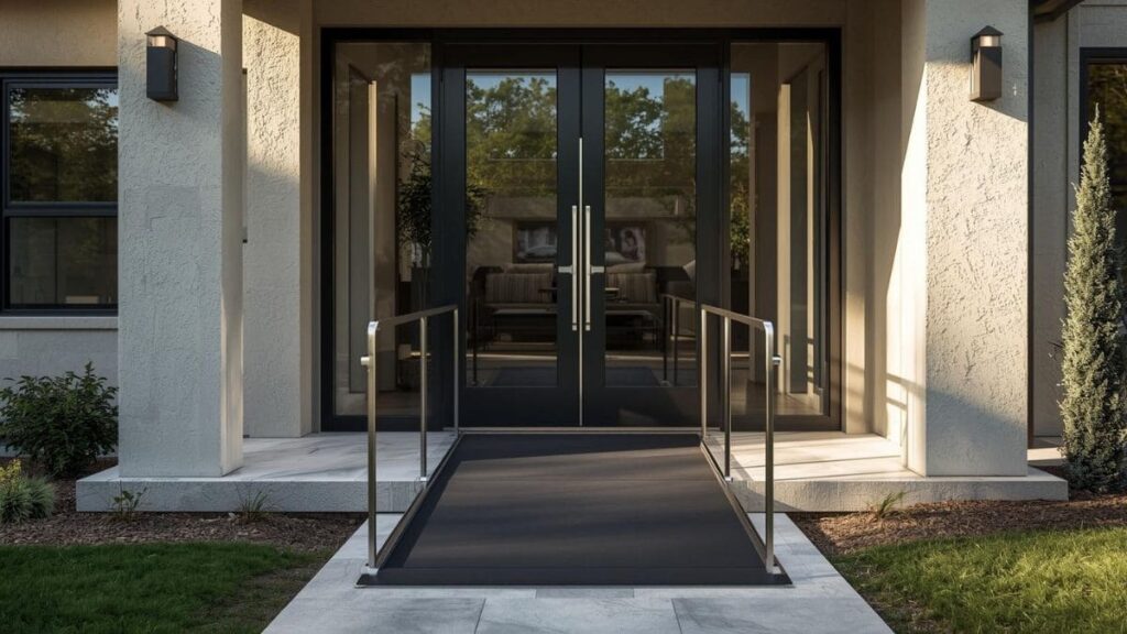 entrada de casa adaptável com design universal e rampa de casa adaptável