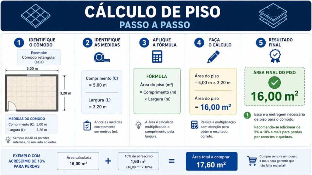 como calcular quantidade de revestimento piso passo a passo infografico
