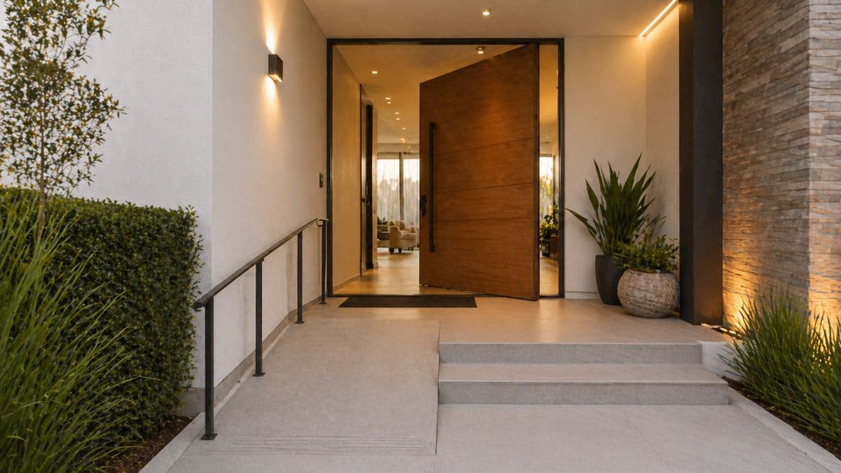 capa casa adaptável rampa, guarda corpo, porta pivotante