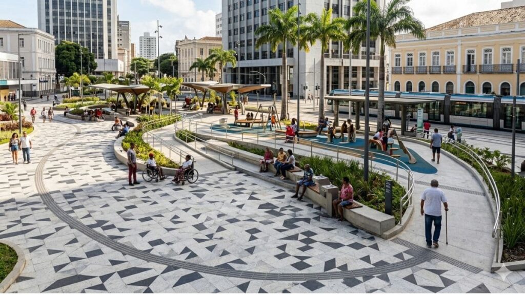 design inclusivo espaço público acessível mobiliário diverso