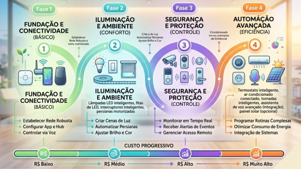 fases implementação automação residencial Zigbee Matter cronograma