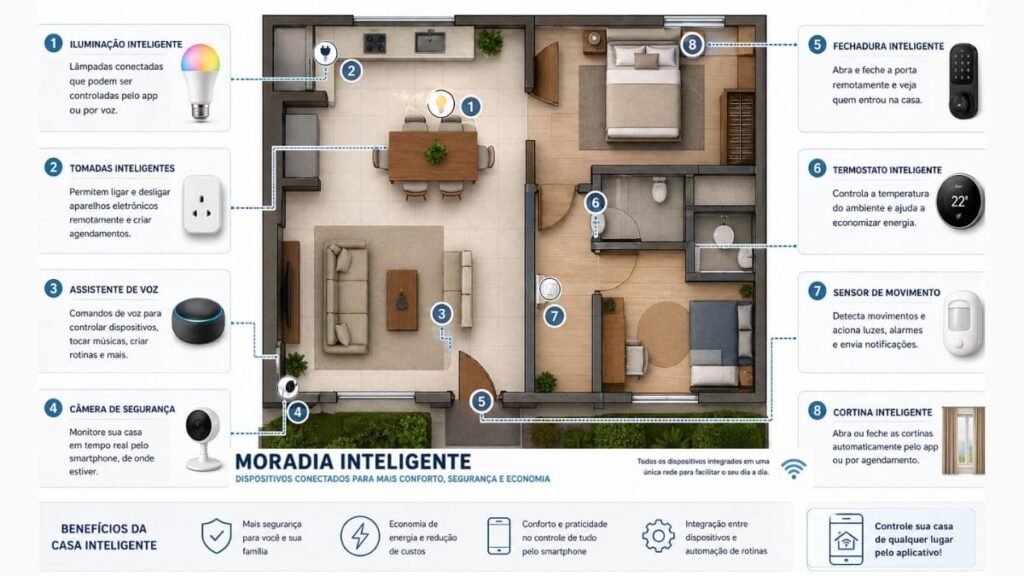 sistema de automação residencial para casa adaptável infográfico
