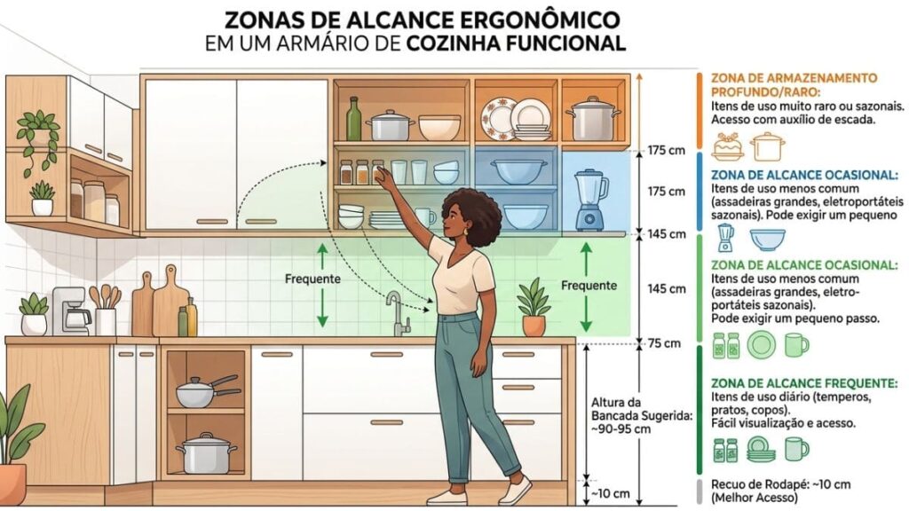 7 Tendências de Marcenaria Funcional para Transformar Ambientes Pequenos 4 infográfico ergonomia marcenaria funcional zonas de alcance