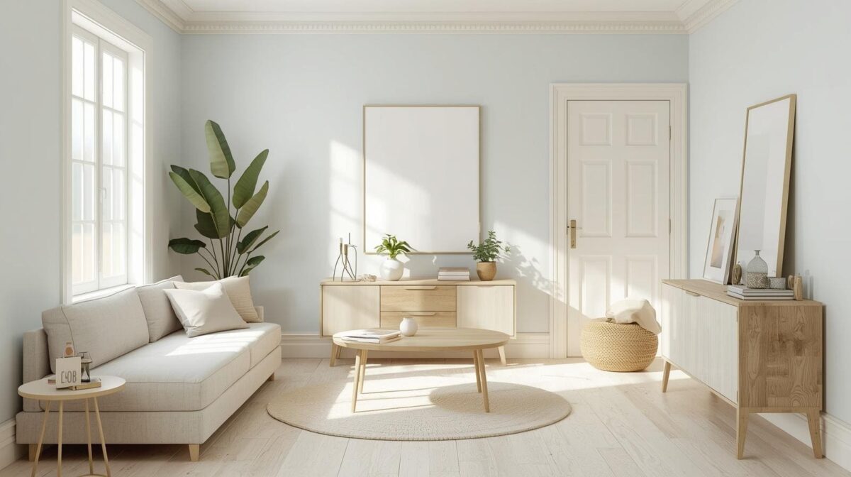 Guia de Cores para Ambientes Pequenos – Dicas de Pintura e Percepção Espacial 1 sala pequena decorada com cores claras criando sensação de amplitude – guia de cores para ambientes pequenos