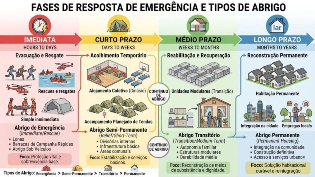 as fases habitação emergência diagrama resposta imediata transição reconstrução