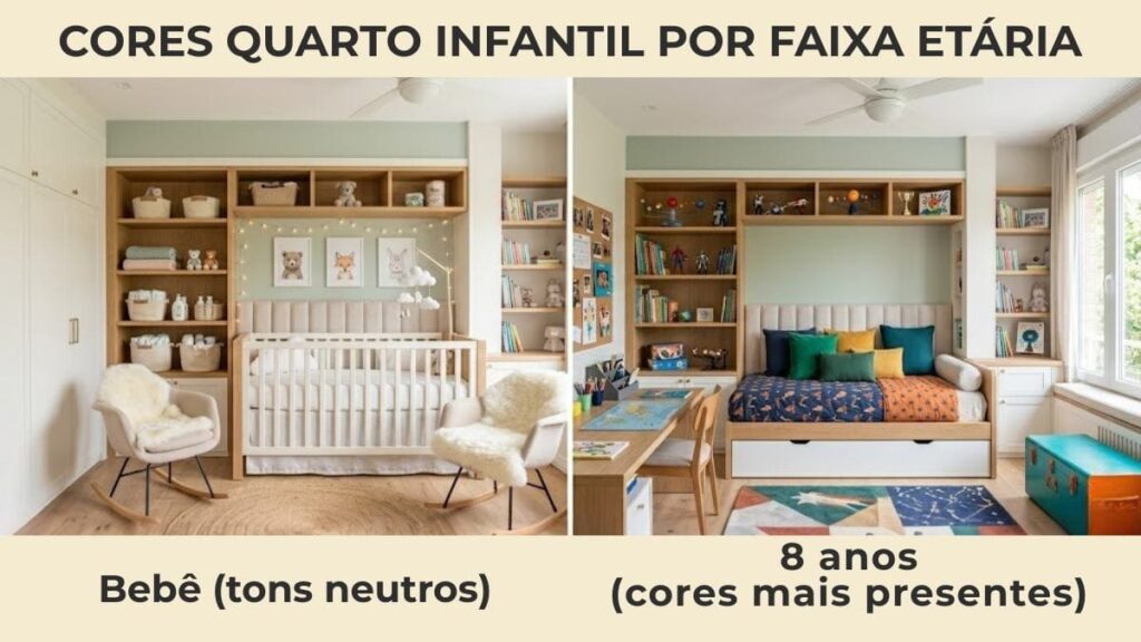 comparação cores quarto infantil por faixa etária