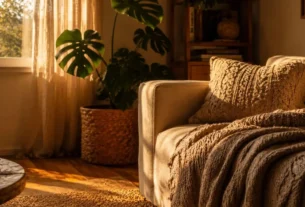 design sensorial decoração sala texturas luz natural madeira linho planta