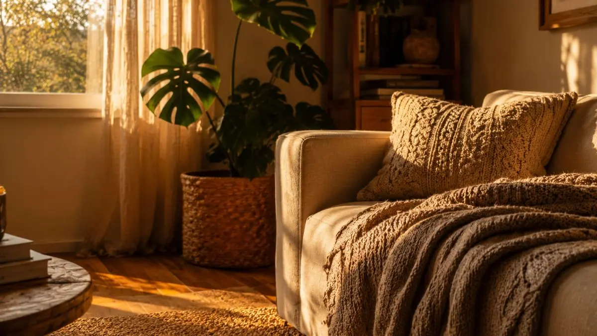 design sensorial decoração sala texturas luz natural madeira linho planta