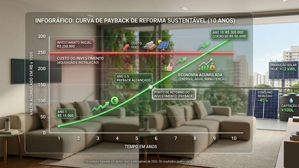 Como Obter Financiamento para Reforma Sustentável: Guia Completo 2026 7 payback reforma sustentável retorno investimento energia solar gráfico