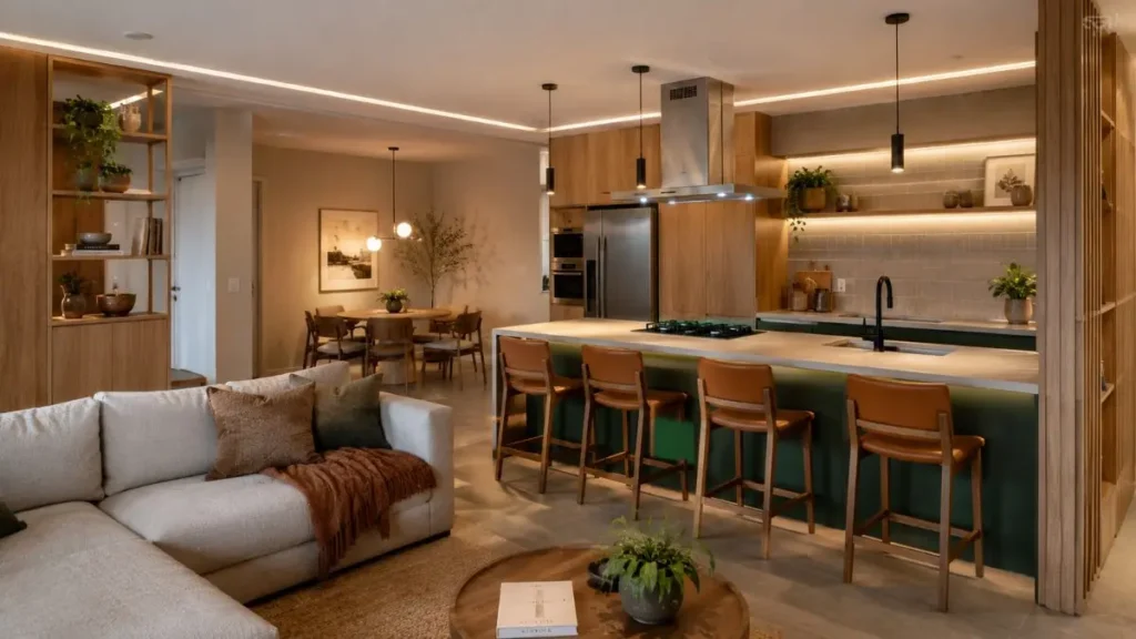 Planta aberta: tudo o que você precisa saber antes de demolir paredes 2 planta aberta sala cozinha integrada apartamento moderno