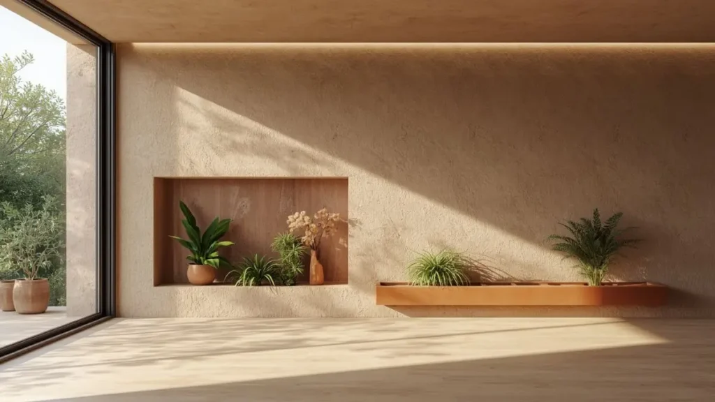 Neuroarquitetura: Como a Ciência do Cérebro Redesenha os Espaços que Habitamos 2 Sala contemporânea projetada com princípios de neuroarquitetura, biofilia, luz natural e materialidade terrosa para promover bem-estar.