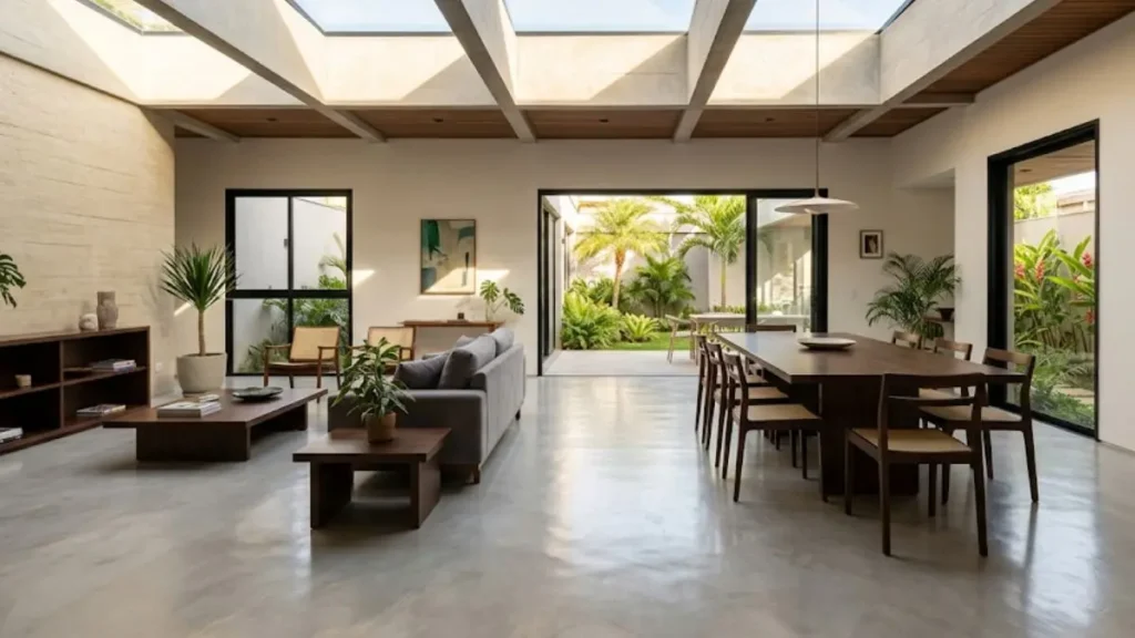 7 Tipos de Revestimentos Artesanais Cimentícios e Como Usar Cada Um 9 piso concreto polido cinza sala ampla acabamento premium