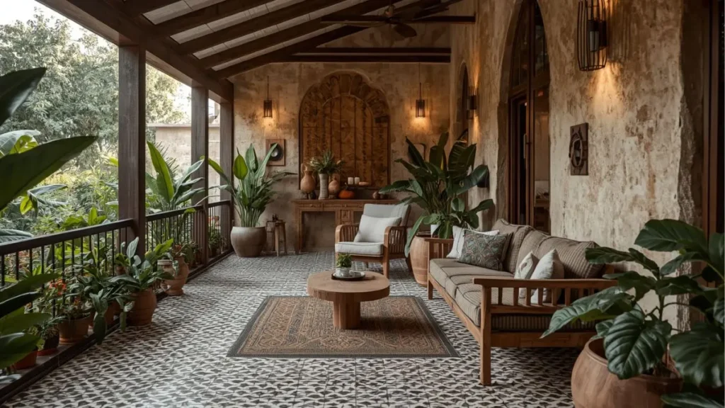 7 Tipos de Revestimentos Artesanais Cimentícios e Como Usar Cada Um 6 varanda coberta ladrilho hidraulico piso argamassa texturizada parede area externa coberta