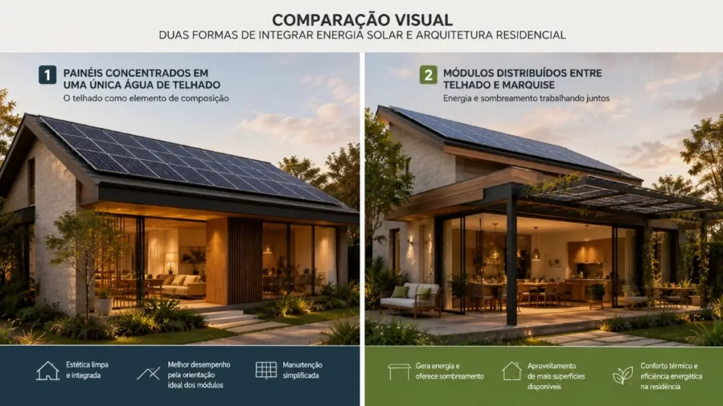 Comparação entre duas estratégias de integração de painéis solares em telhados residenciais brasileiros