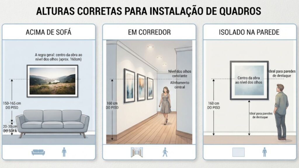 altura correta quadros instalação parede decoração