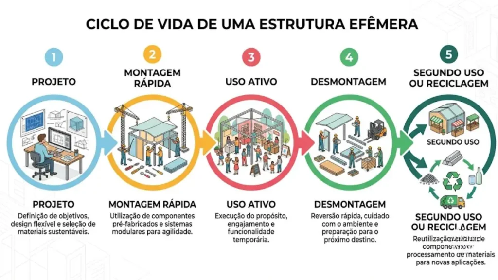Infraestruturas Efêmeras: a arquitetura que muda cidades 3 diagrama do ciclo de vida de uma estrutura arquitetônica efêmera