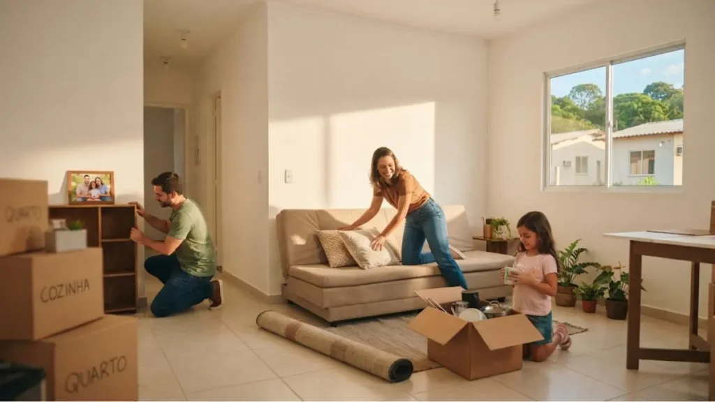 interior de casa popular entregue via construção industrializada em São Simão
