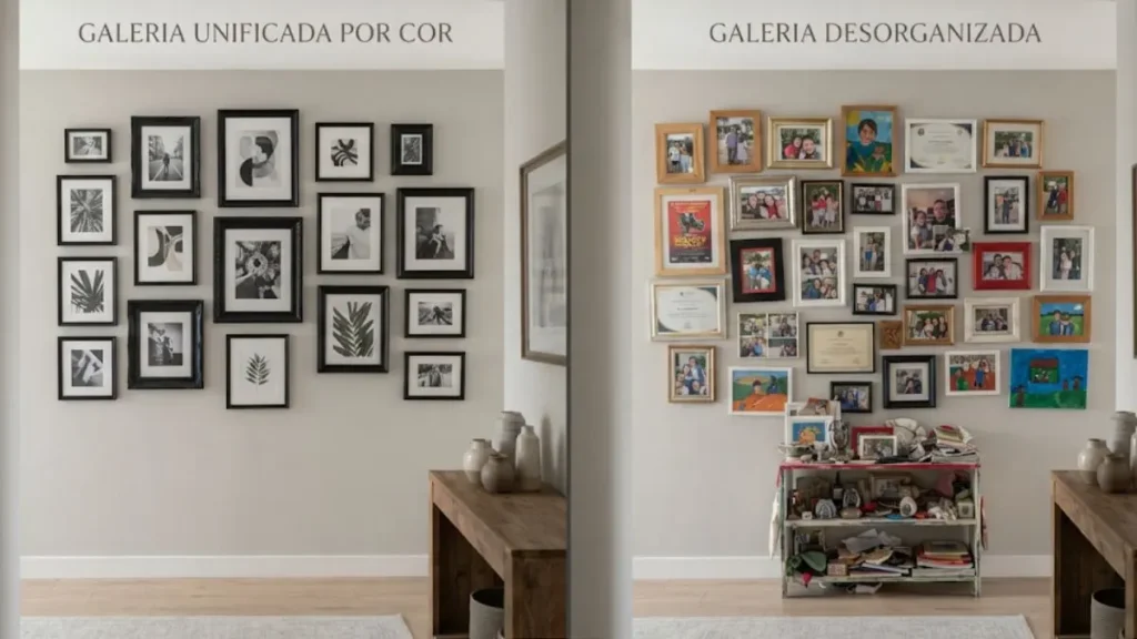 combinar molduras diferentes galeria parede decoração quadros