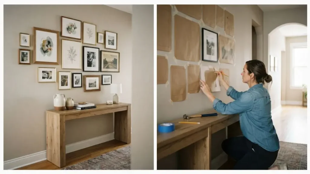 galeria de parede quadros corredor composição decoração