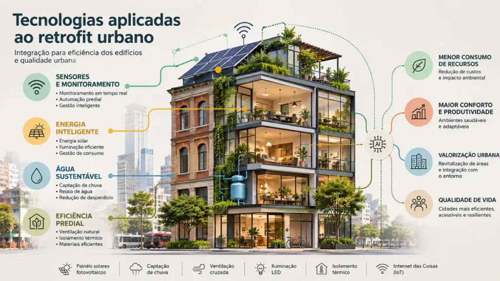 Regeneração urbana: como cidades se transformam 3 Tecnologias aplicadas ao retrofit urbano para melhorar eficiência dos edifícios